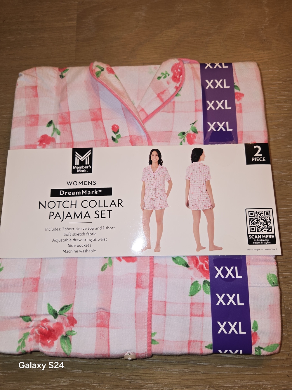 Womens XXL Pink Floral Notch Collar Pajama Set Members Mark DreamMark New
